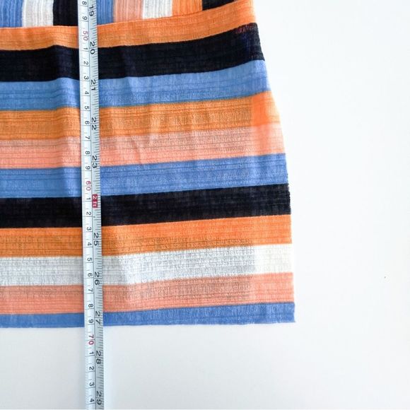 Zara Blouse Horizontal Vertical Stripes Bell Sleeves Women's S Orange Blue - Picture 6 of 7